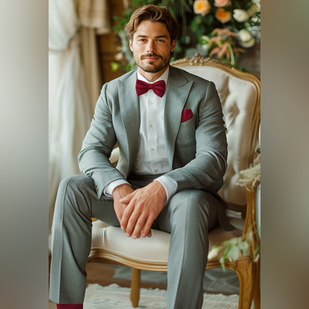 Azazie Burgundy Matte Satin Bow Tie & Pocket Square Set